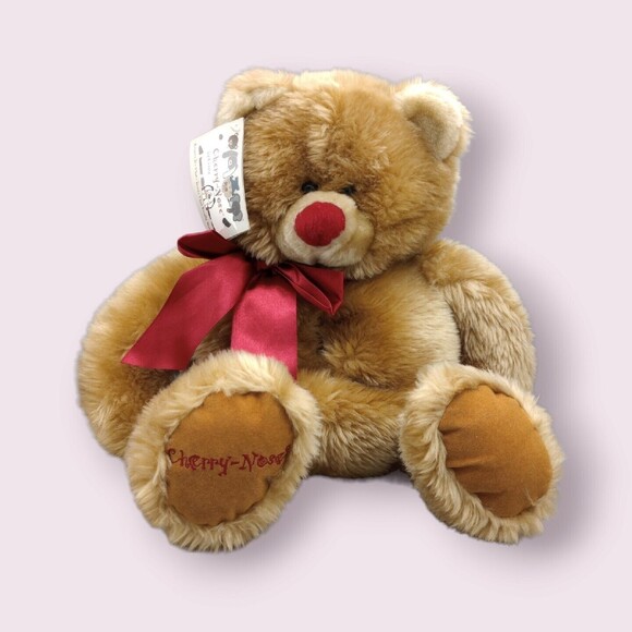 Vtg Cherry Nose Lil Hairy Beary Brown Teddy Bear Plush Tissue Holder Comfort - Picture 2 of 13